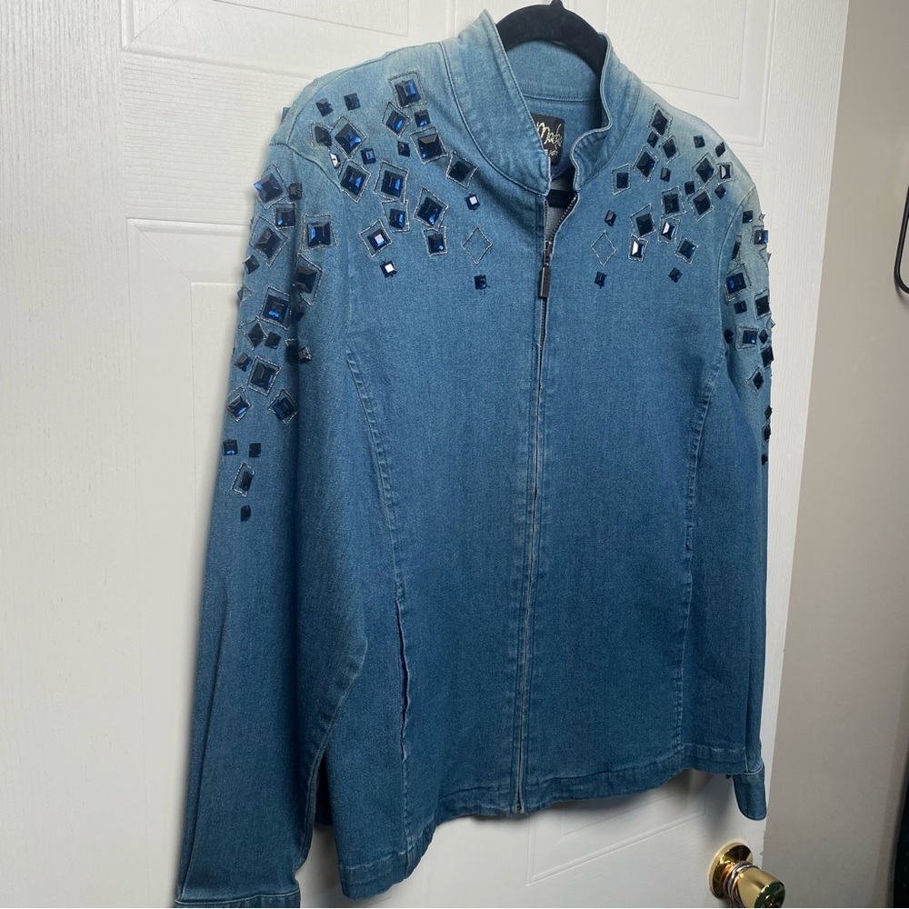 Bob Mackie wearable art Vintage Blue Embellished Jean Jacket medium